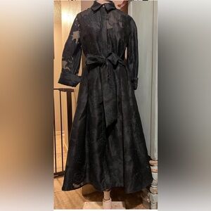 Teri Jon Rickie Freeman Formal Green Floral Jacquard Shirt Party Dress.